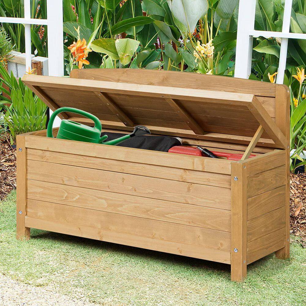 16.5 Gal. Wood Outdoor Storage Bench Deck Box