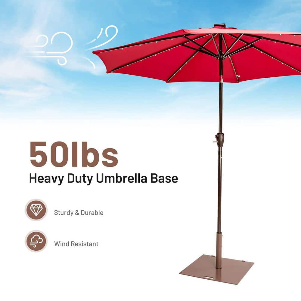 50 lbs. Square Metal Patio Umbrella Base in Brown