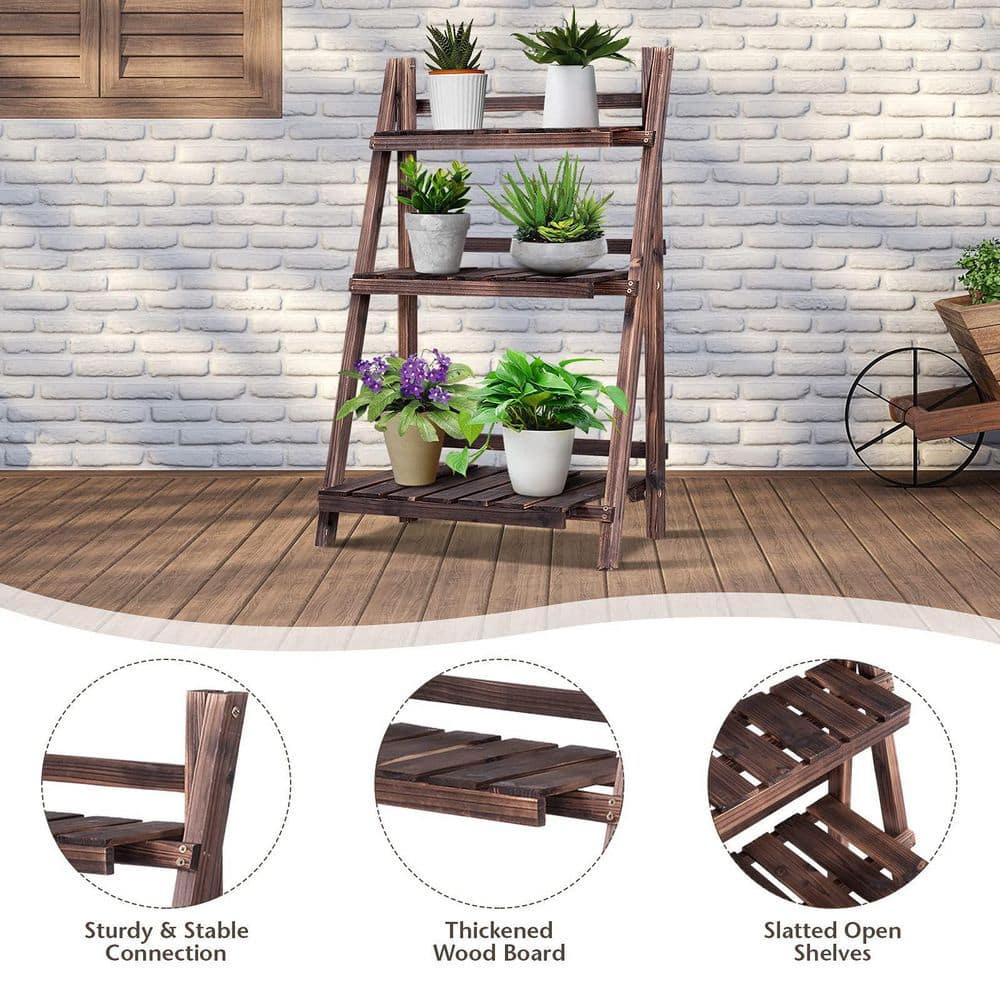Outdoor Brown Wood Design Folding Plant Stand (3-Tier)
