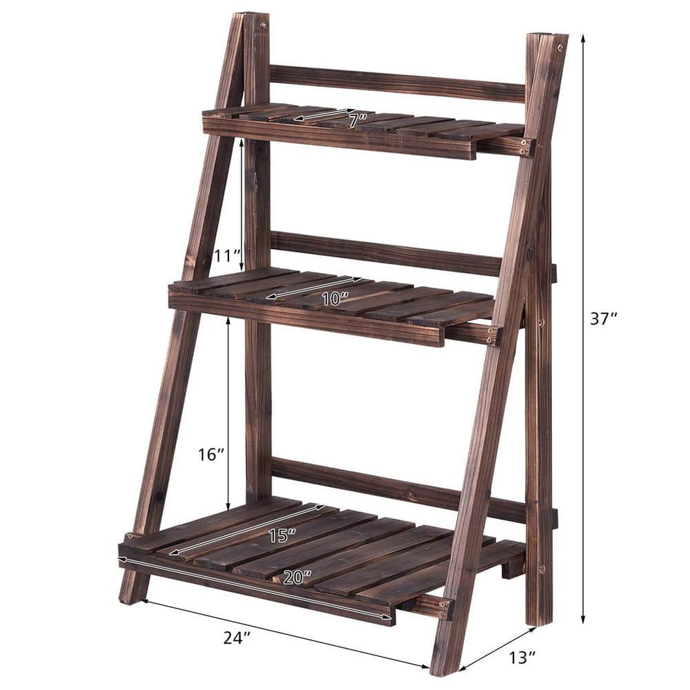 Outdoor Brown Wood Design Folding Plant Stand (3-Tier)