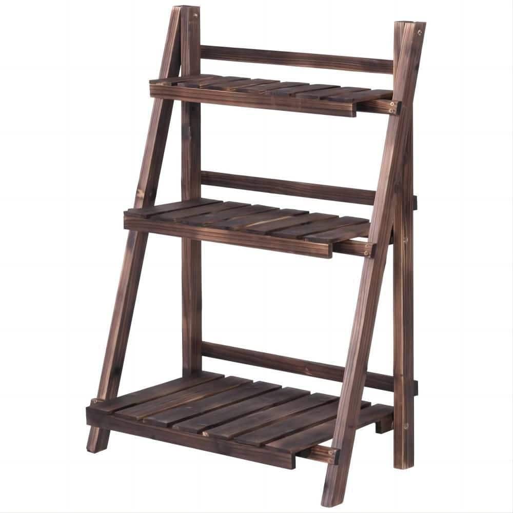 Outdoor Brown Wood Design Folding Plant Stand (3-Tier)