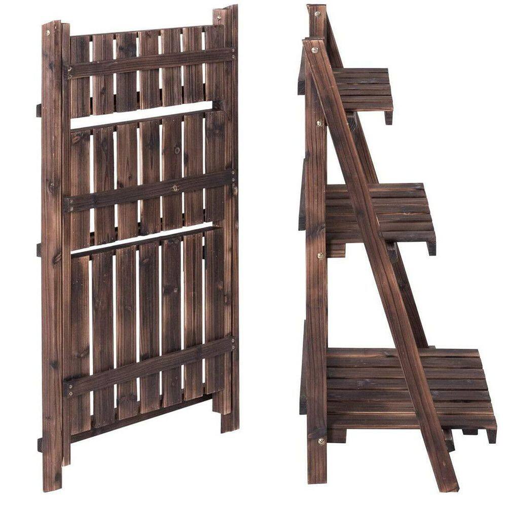 Outdoor Brown Wood Design Folding Plant Stand (3-Tier)