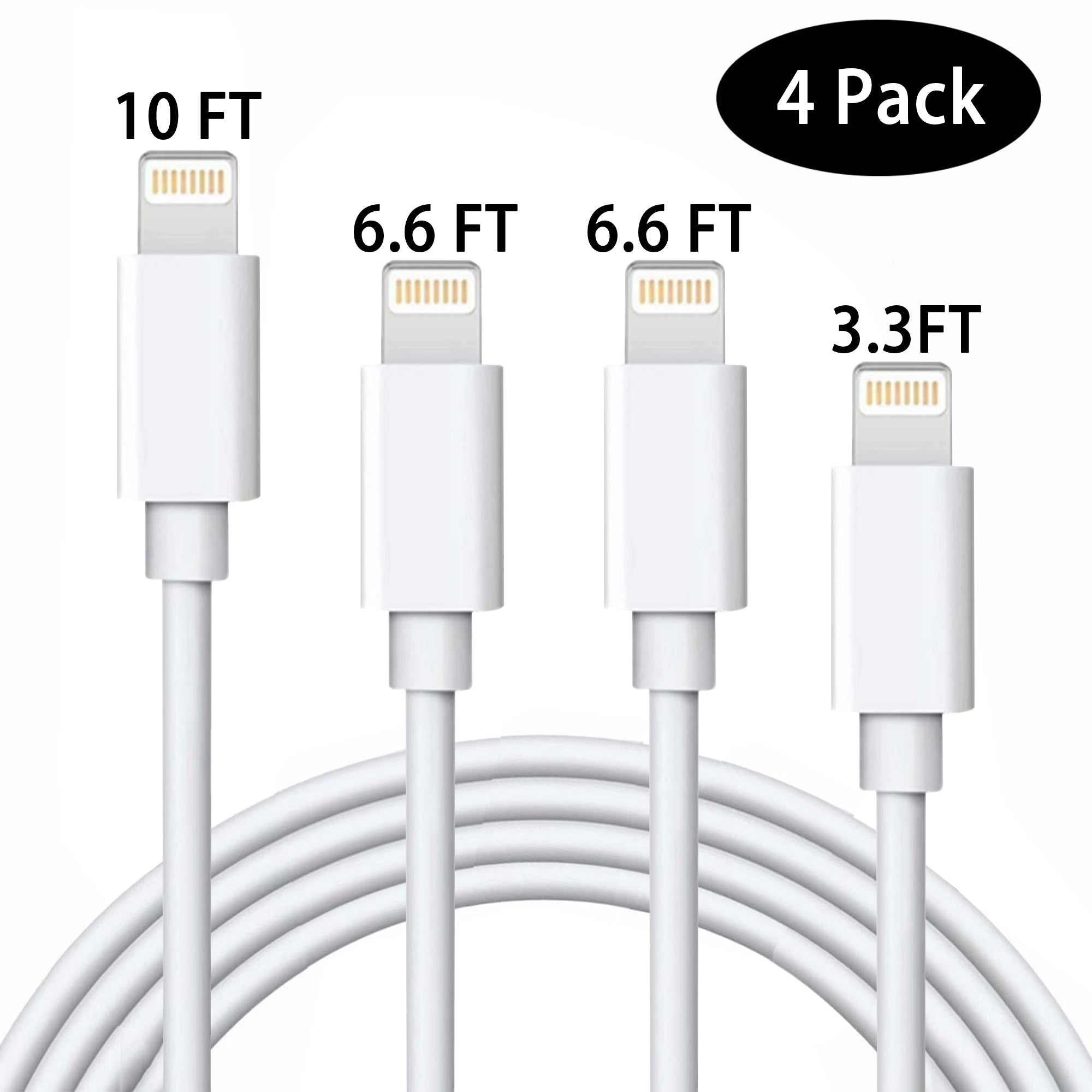 SUGIFT 4 Pack 3,6,6,10ft iPhone Cable/Data Sync iPhone USB Cable Cord Compatible with iPhone Xs/Max, iPhone XR, iPhone X, iPhone 8/7/6/5/Plus More