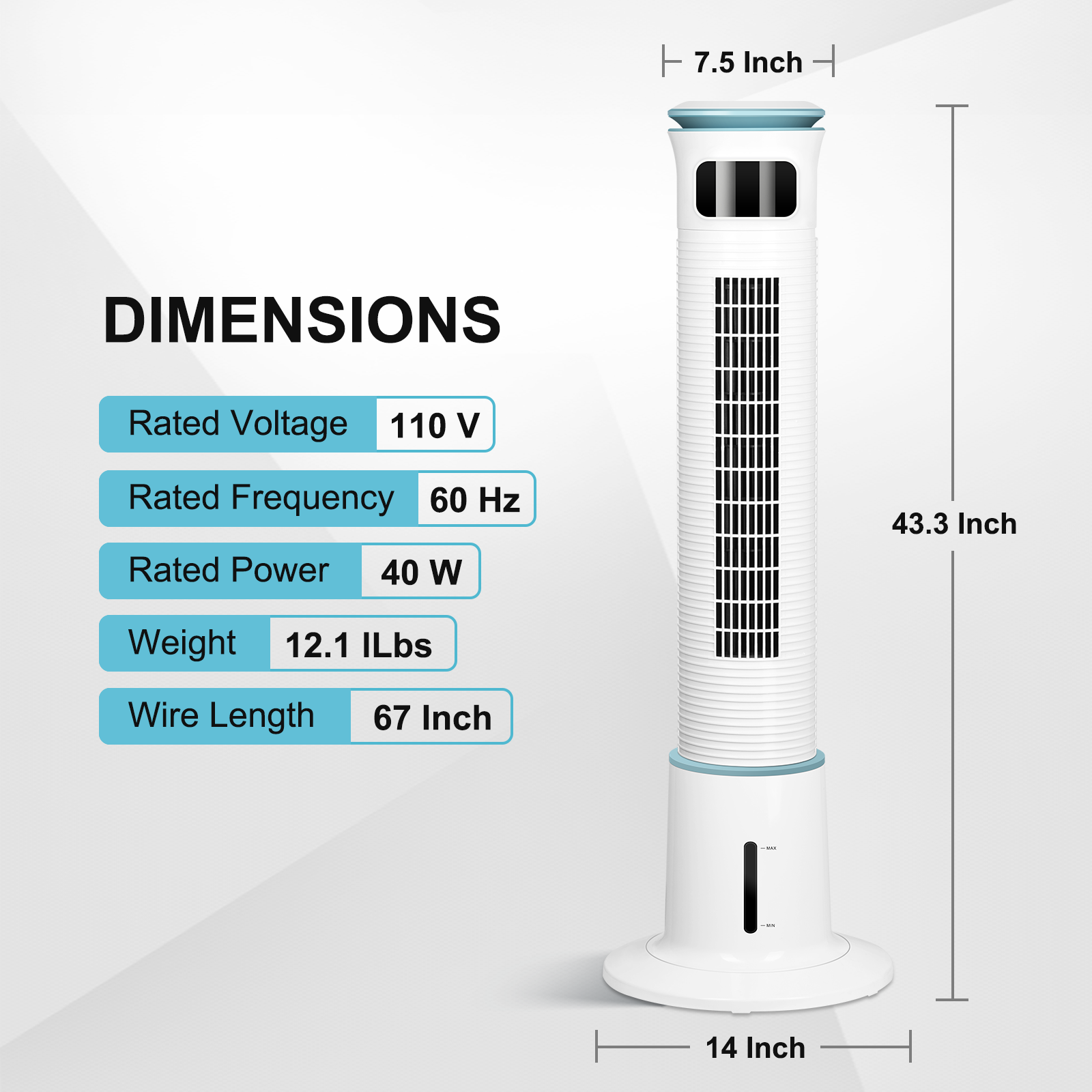 SUGIFT Tower Fan, Cooling Fan, 12 Speeds & 3 Modes Settings Standing Fan , 15 Hour Timing Closure, 43 Inches, 60¡ã Oscillating White