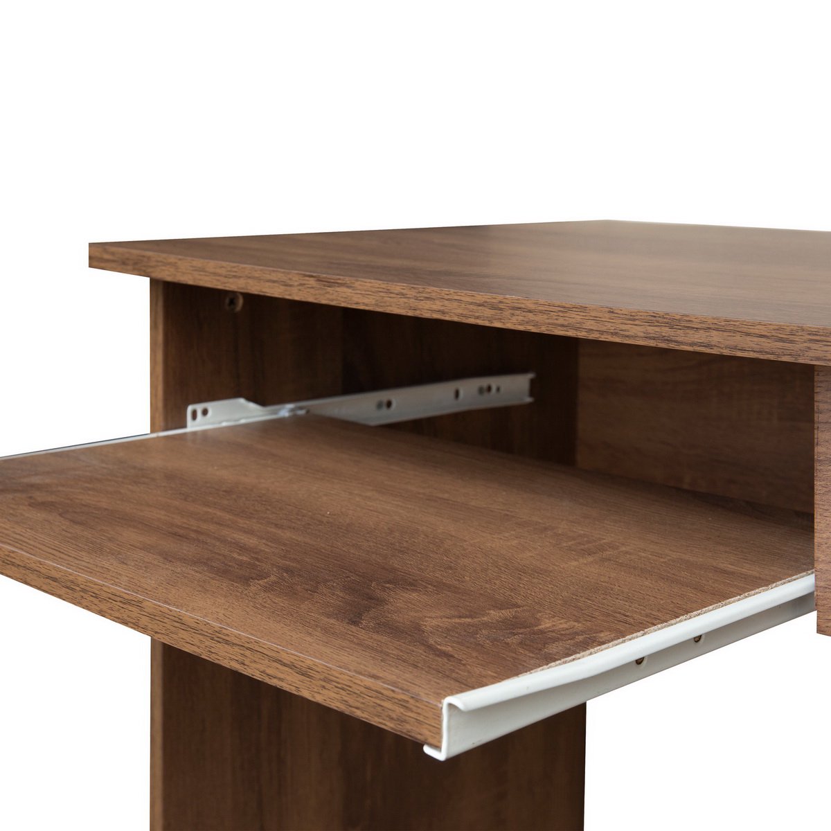 SUGIFT Full Wooden Computer Desk Office Table with 1 drawer and 1 keyboard tray Walnut