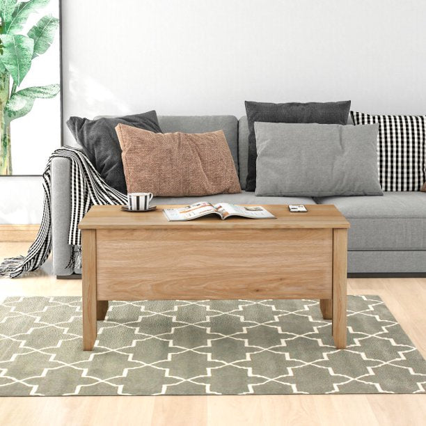 SUGIFT Modern Lift-Top Coffee Table with Storage, Sofa Table For Living Room Oak