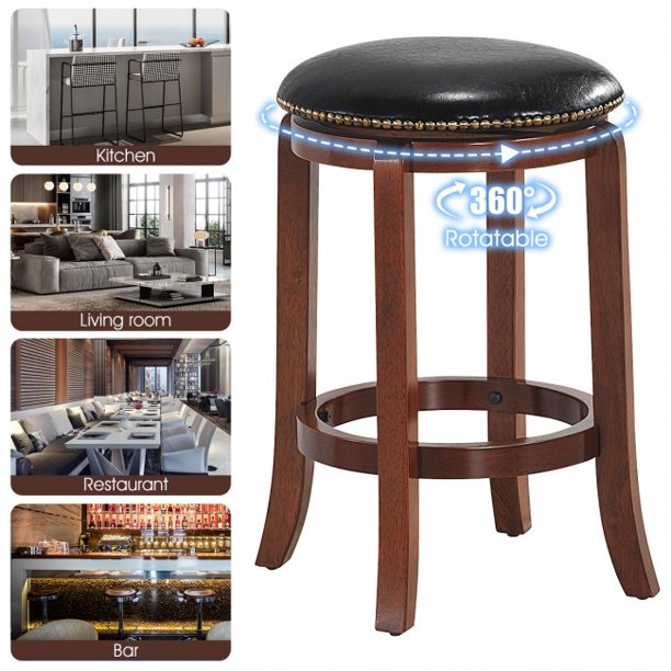 SUGIFT Swivel Bar stool Leather Padded Backless Chair