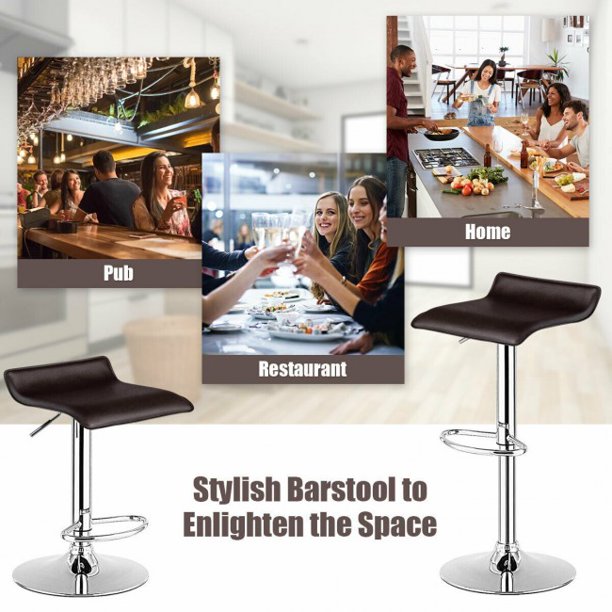 2 Pieces Adjustable Bar Chair PU Leather Backless Bar Stools Coffee