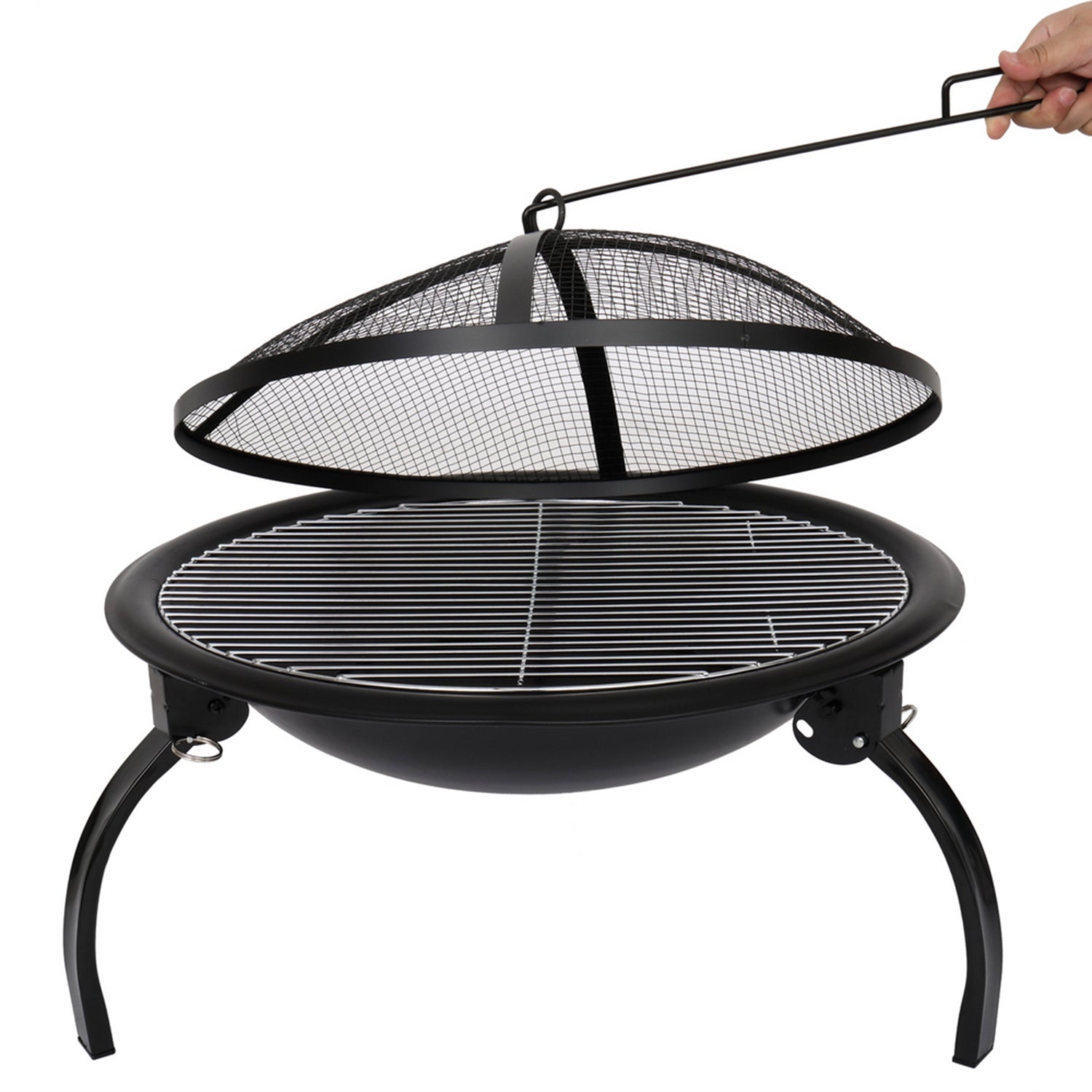 SUGIFT 21-inch Charcoal Grill, Grillable Fire Pit with Carbon Mesh, Black