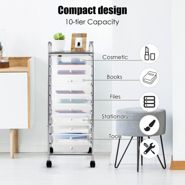SUGIFT 10 Drawer Rolling Storage Cart Organizer