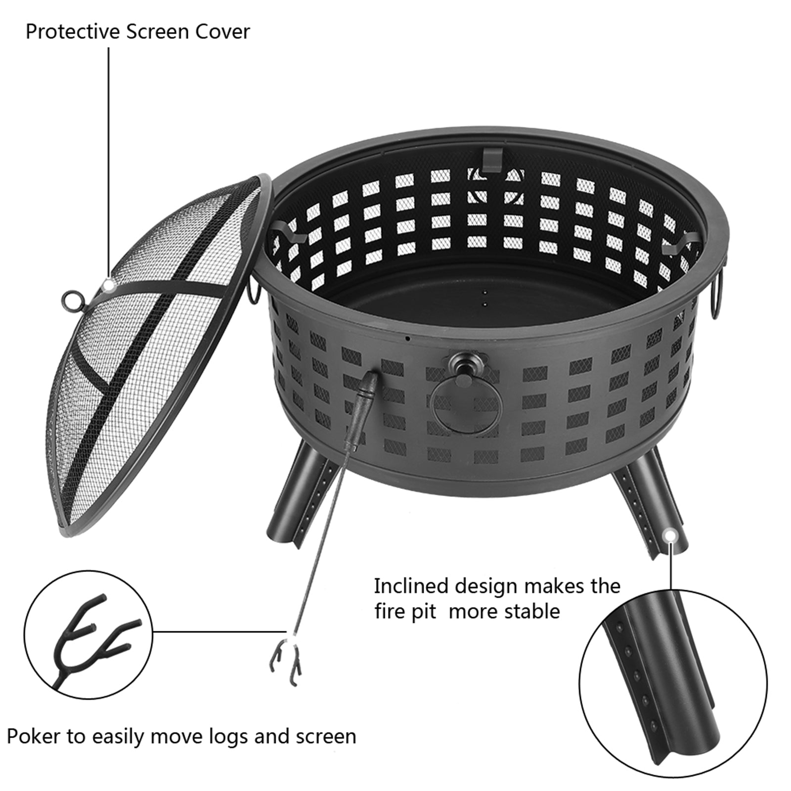 26 in Round Lattice Fire Bowl Black
