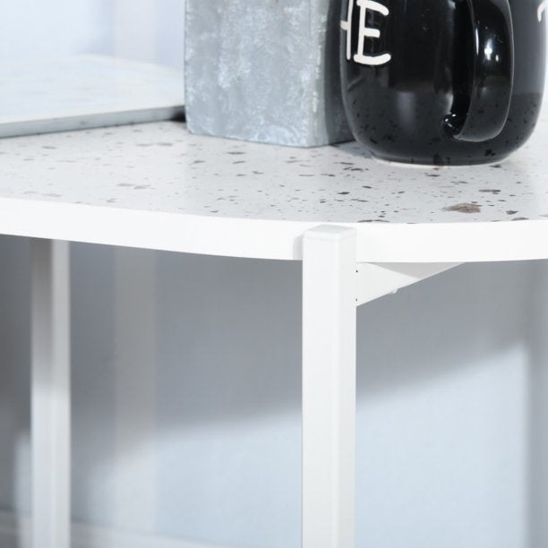 SUGIFT White Side End Table 24in 2-Tiers Oval Nightstand, Modern Marble Small Table Coffee Tea Sofa Table for Living Room Indoor Balcony