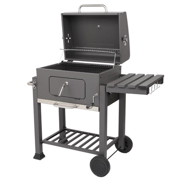 Charcoal Grill, Portable Grill Barbecue Grill with Side Tables Outdoor Cooking Grills and Smokers for BBQ Camping Patio Picnic Backyard, Black