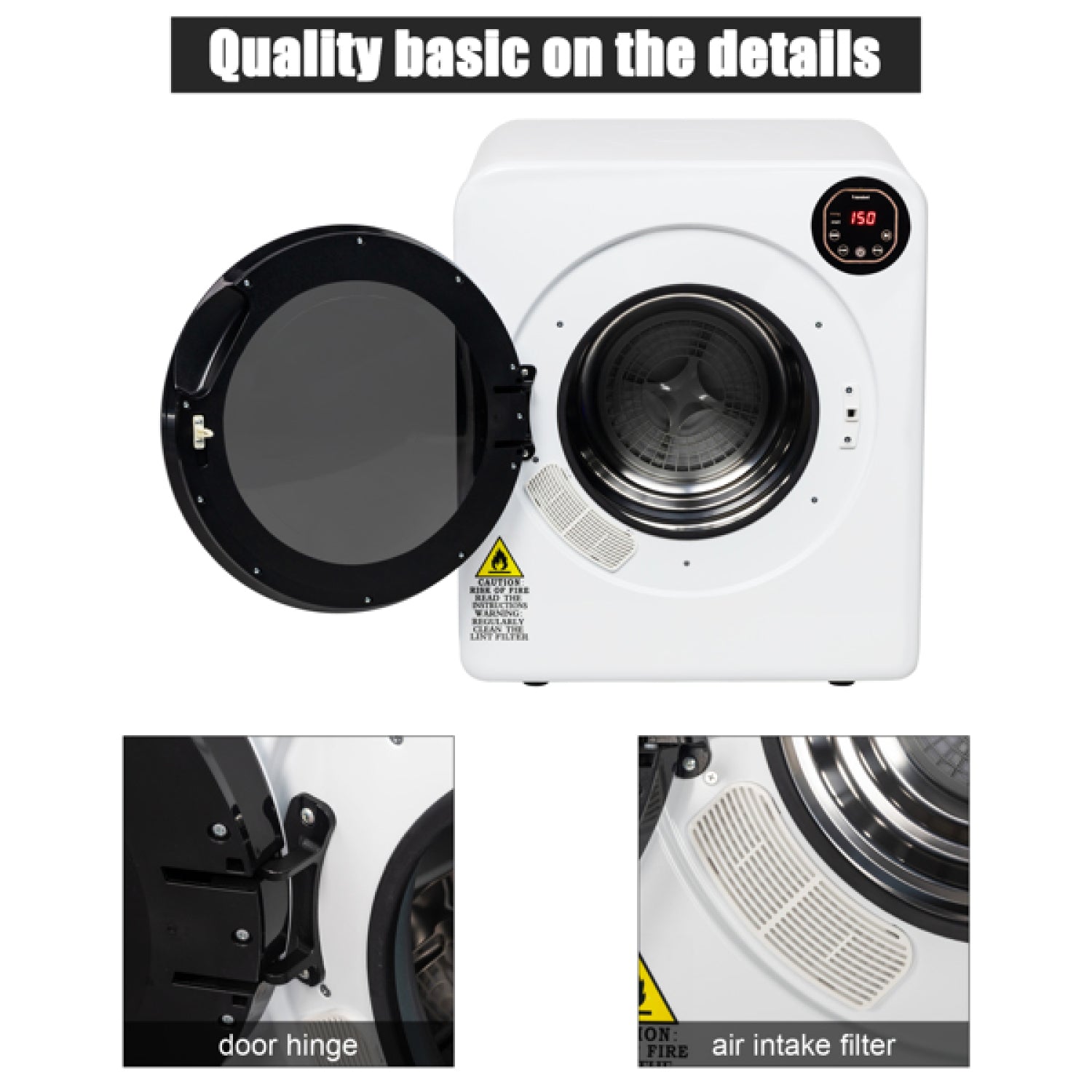 SUGIFT Compact Laundry Dryer, 13.2Ibs 6kg Tumble Dryer with Stainless Steel Tub