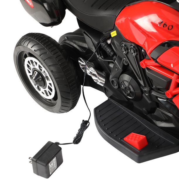 SUGIFT 6V Kids Ride On Motorcycle with Headlights, Battery-Powered 3-Wheel Bicycle - Red