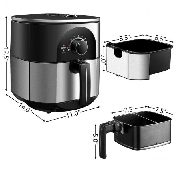 3.5QT 1300W Electric Stainless Steel Air Fryer Oven Oilless Cooker