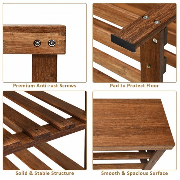 SUGIFT 3-Tier Bamboo Shoe Bench Storage Rack Organizer