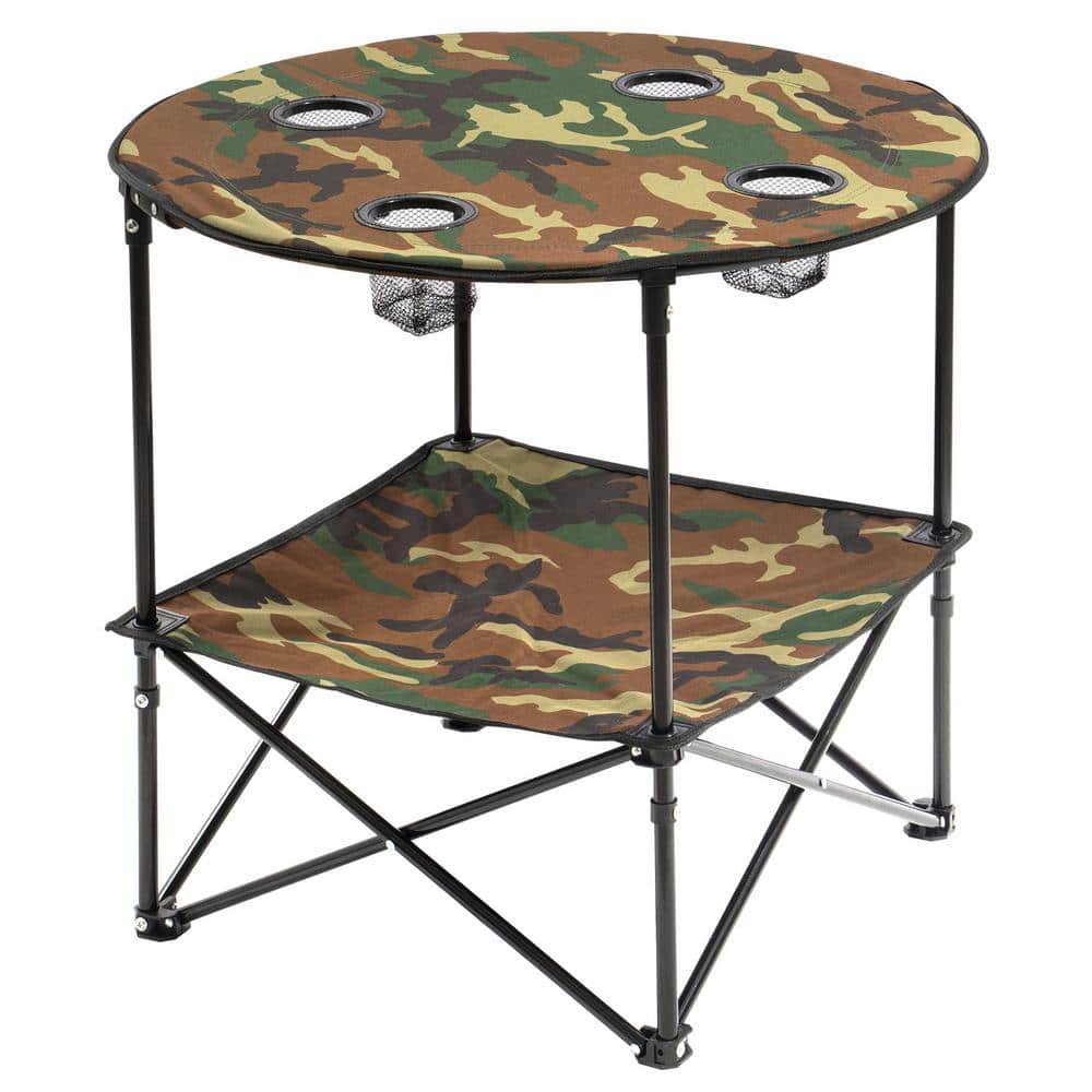 Camouflage Foldable Camping Table with 4-Cup Holders