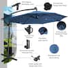 10 ft. Aluminum Offset Cantilever Solar Tilt Patio Umbrella LED Lights 360-Degrees Rotation in Blue