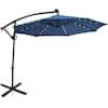 10 ft. Aluminum Offset Cantilever Solar Tilt Patio Umbrella LED Lights 360-Degrees Rotation in Blue