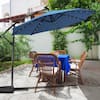 10 ft. Aluminum Offset Cantilever Solar Tilt Patio Umbrella LED Lights 360-Degrees Rotation in Blue