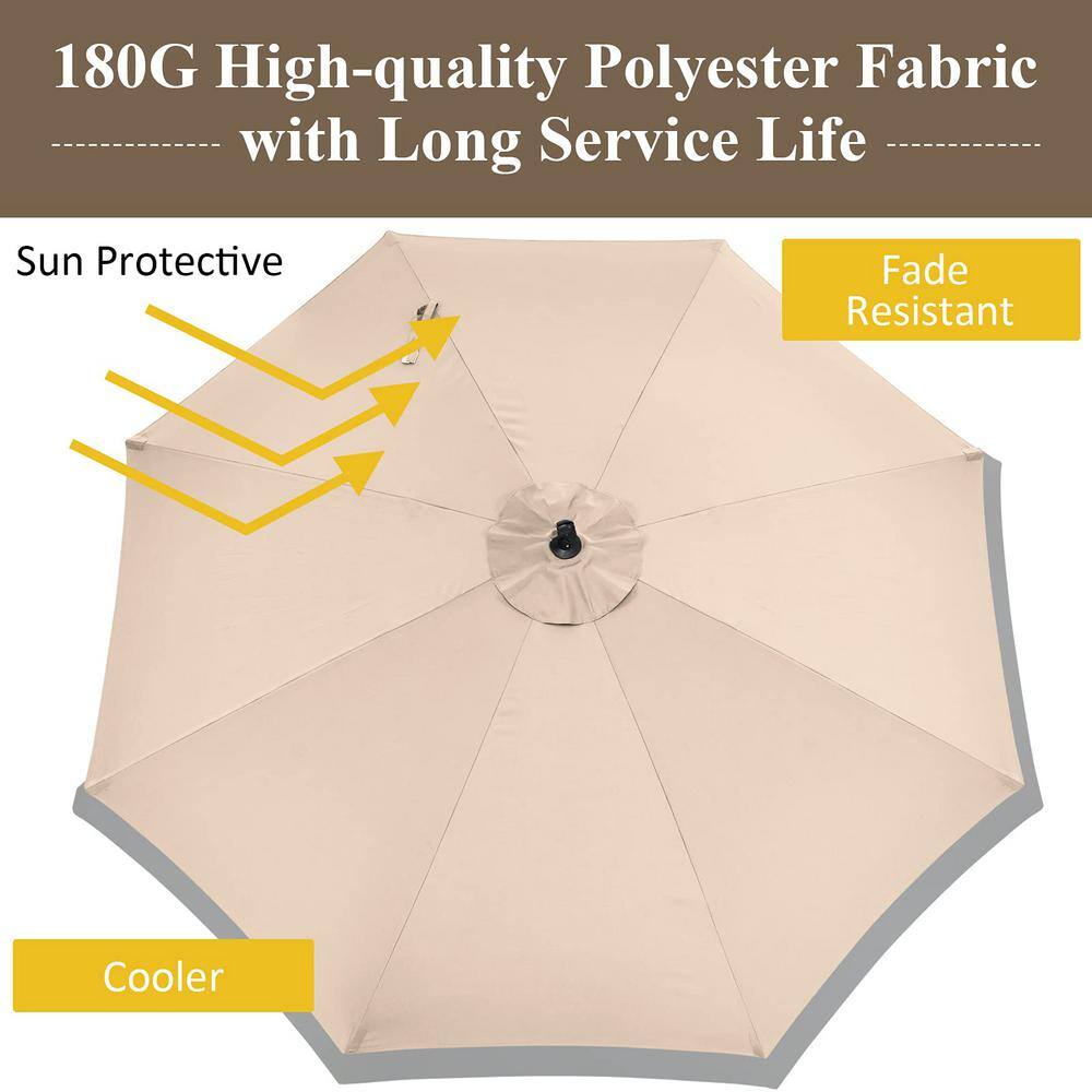 10 ft. Adjustable Tilt Cantilever Aluminum Solar Patio Umbrella Cross Base in Beige