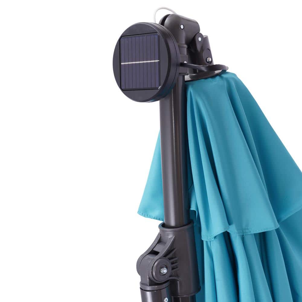 10 ft. Metal Pole Cantilever Solar Patio Umbrella with 32 LED Lights in Blue