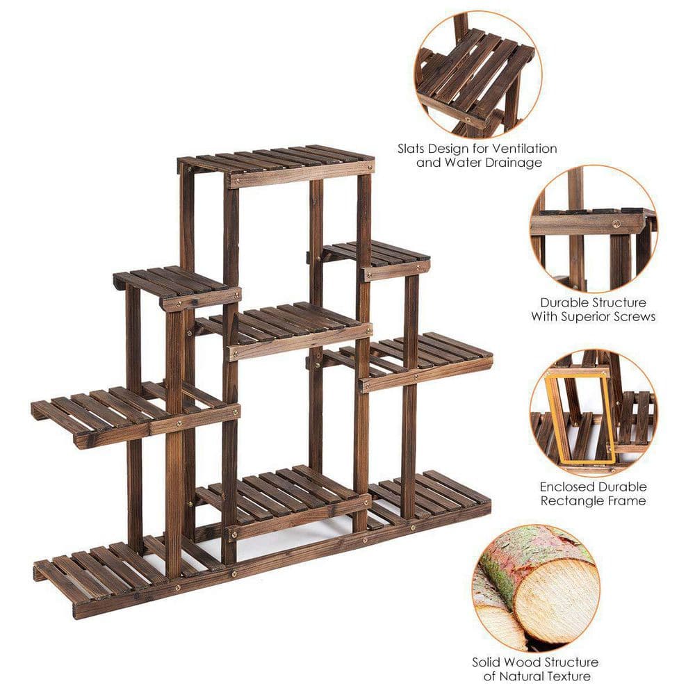 6-Tier Wood Outdoor Plant Stand Plant Display Rack Multifunctional Storage Shelf