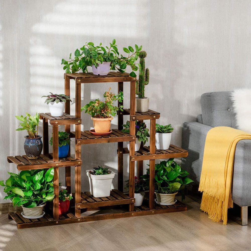 6-Tier Wood Outdoor Plant Stand Plant Display Rack Multifunctional Storage Shelf