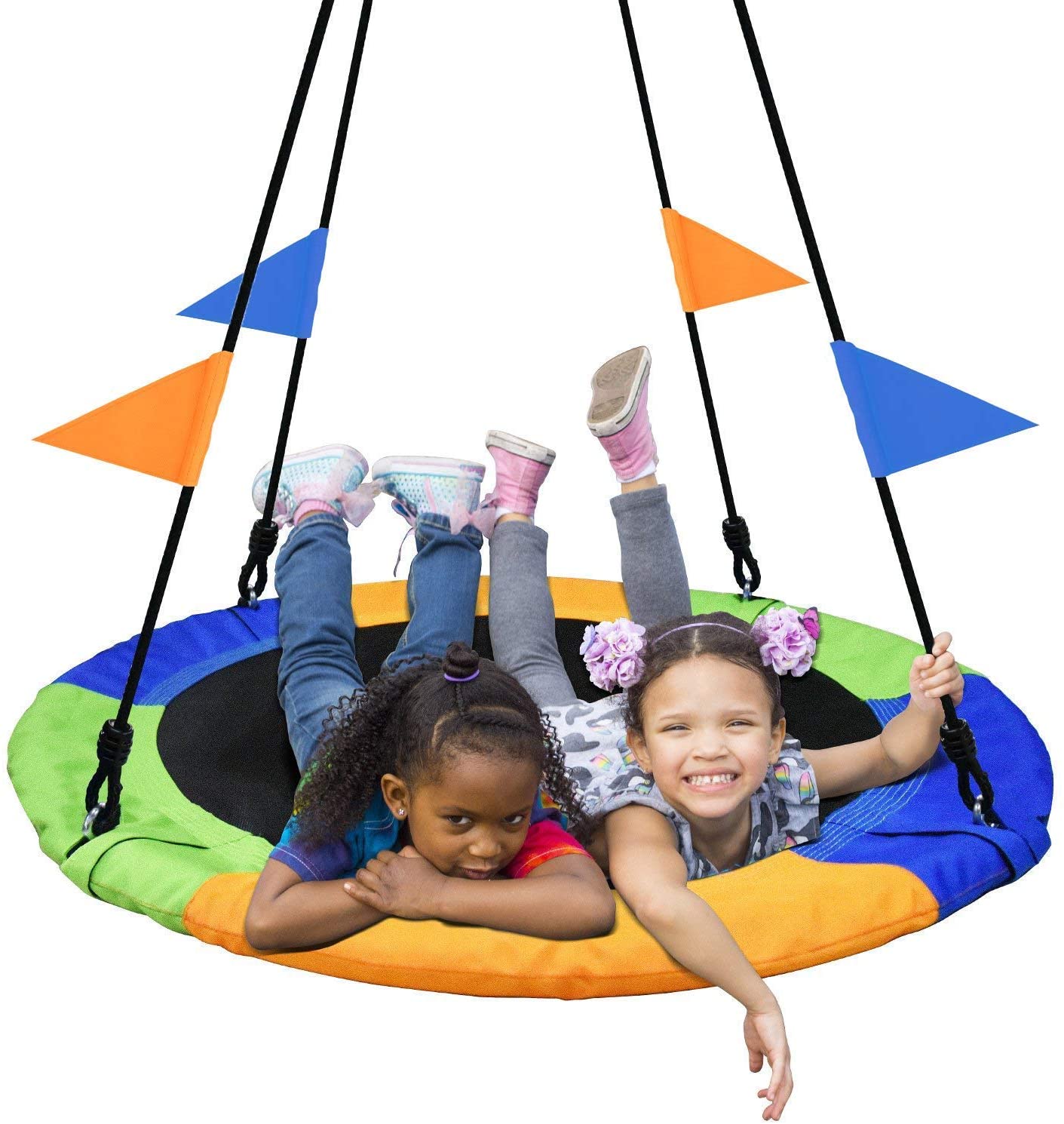 40 Inch Saucer Tree Swing Flying 660lb Weight Capacity 2 Added Hanging Straps Adjustable Multi-Strand Ropes Colorful Safe and Durable Swing Seat for Children Adults