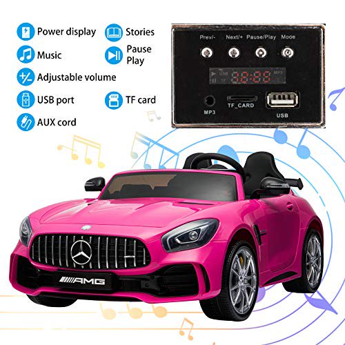 SUGIFT 2 Seater 12V Electric Kids Ride On Car Mercedes Benz AMG GTR Motorized Vehicles with Remote Control, Battery Powered, LED Lights, Wheels Suspension, Music, Horn, Pink