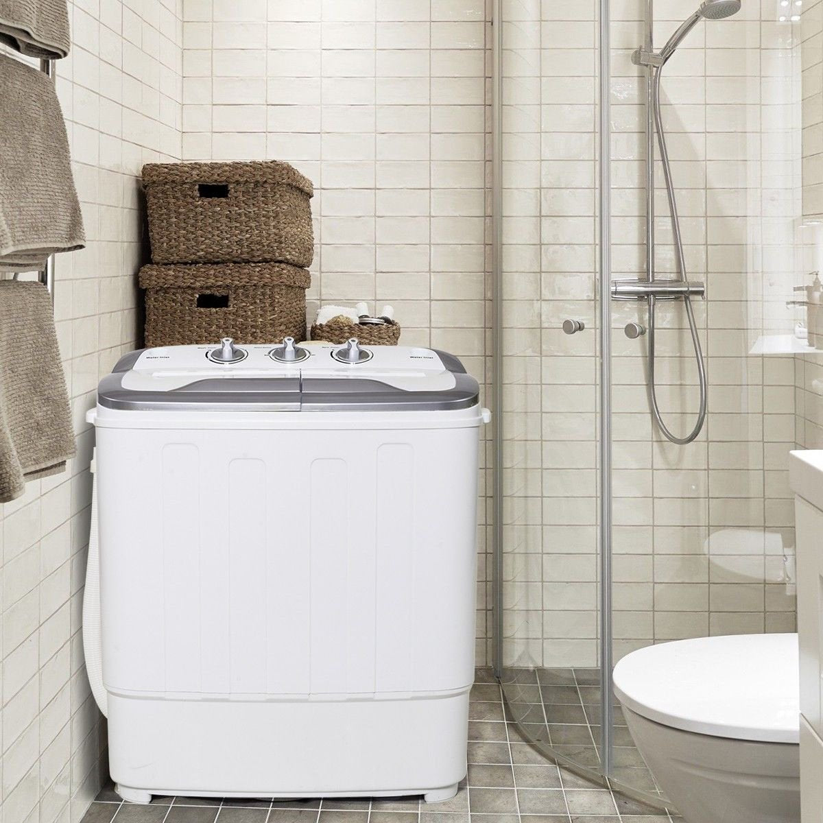 SUGIFT Portable Compact Mini Twin Tub Washing Machine with Wash and Spin Cycle, Built-in Gravity Drain, 13lbs Capacity For  Dorms, College Rooms, RV¡¯s
