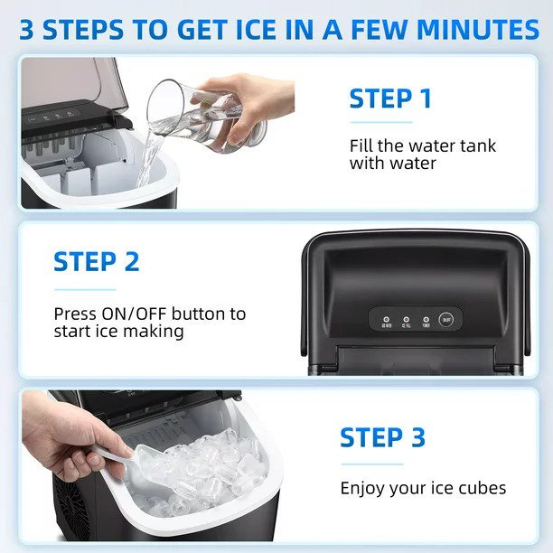 SUGIFT Countertop Ice Maker, Makes 26 lbs of Ice in 24 Hours