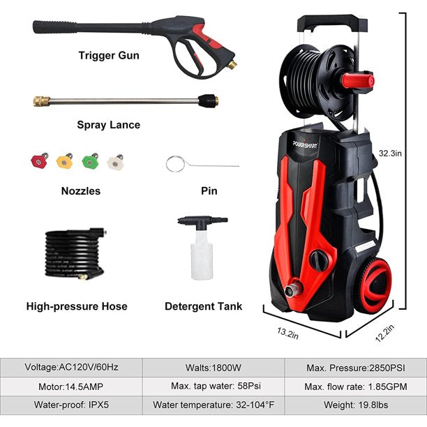 SUGIFT Electric Pressure Washer PS2028, 2850 PSI, 1.65 GPM, 1800W Power Washer
