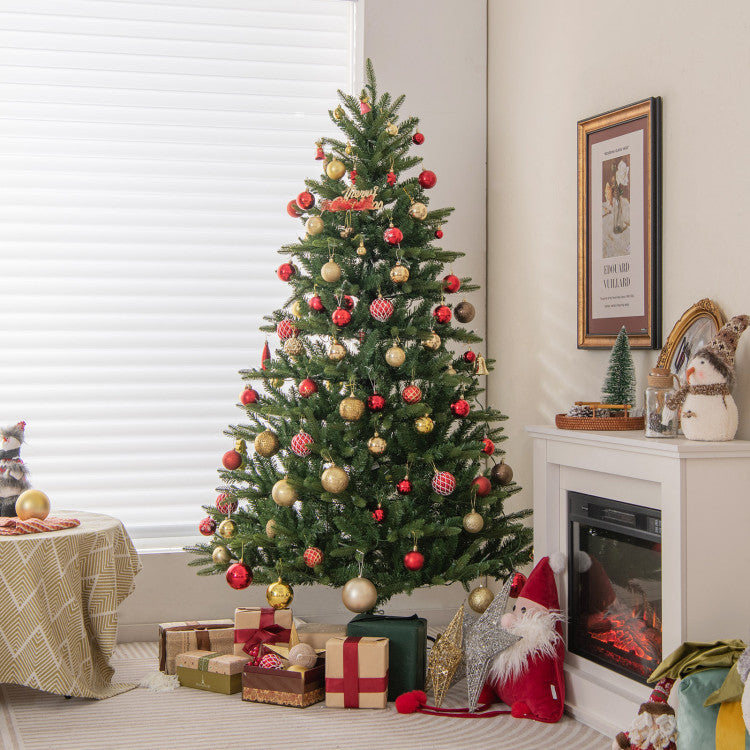 7 Feet Artificial Christmas Tree with LED Lights and Pine Cones