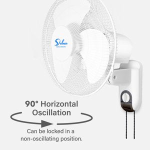 SUGIFT 16 Inch Wall Mount Fan Adjustable Tilt 90 Degree 3 Speed Settings, White