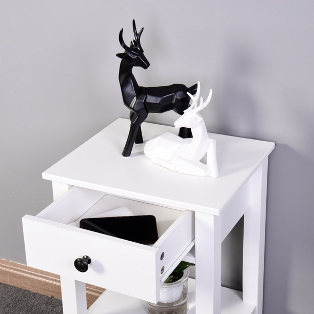SUGIFT White Floor-standing Storage Table with a Drawer Living Room Bedroom 16.3¡±L*12.6¡±W*25.6¡±H