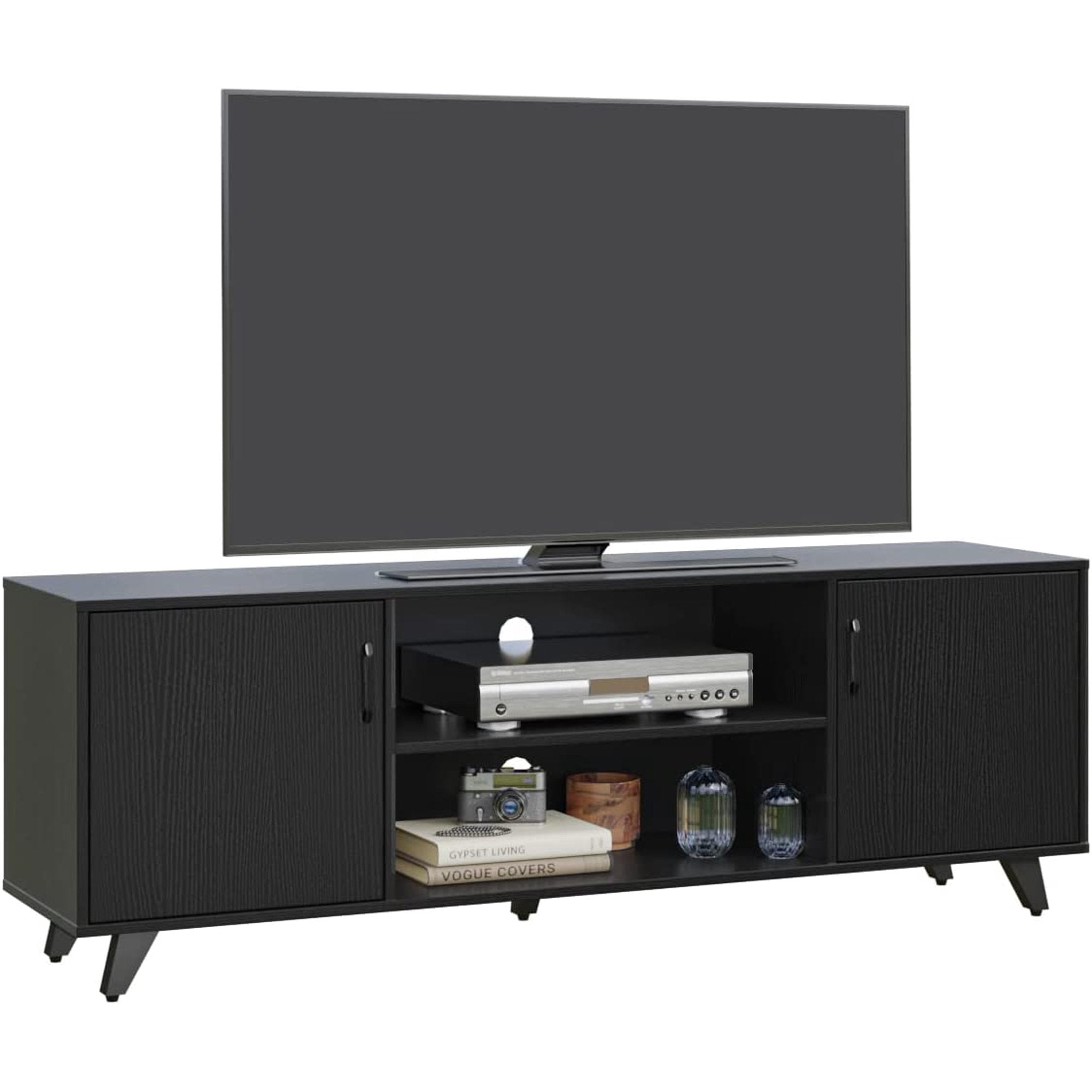 Modern TV Stand for 55 inch, Home Entertainment Center Console for Media with Storage, Retro Wooden TV Stand for Living Room/Bedroom (Black)