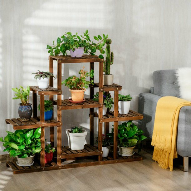 SUGIFT 6-Tier Flower Wood Stand Plant Display Rack Storage Shelf Organizer