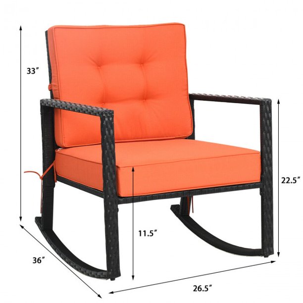 Rocking Chair Patio Rattan Lounge Chair With Sponge Cushion Rocker For Outdoor Patio Indoor And Back Pad