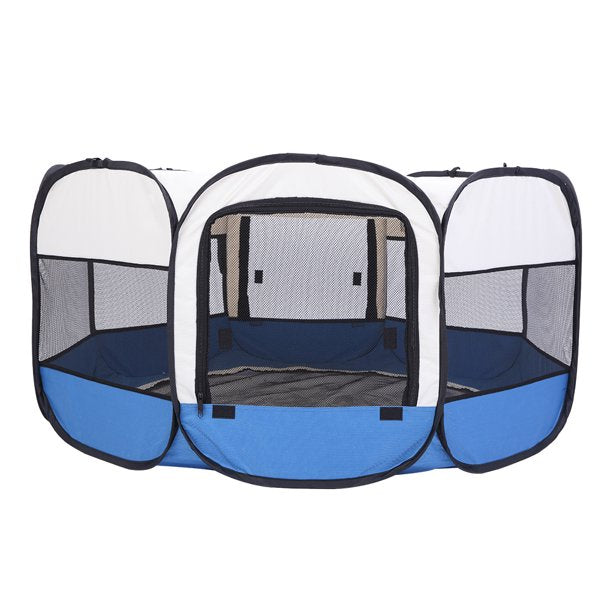 36in Portable Foldable Pet Playpen Fence with Eight Panels, Blue
