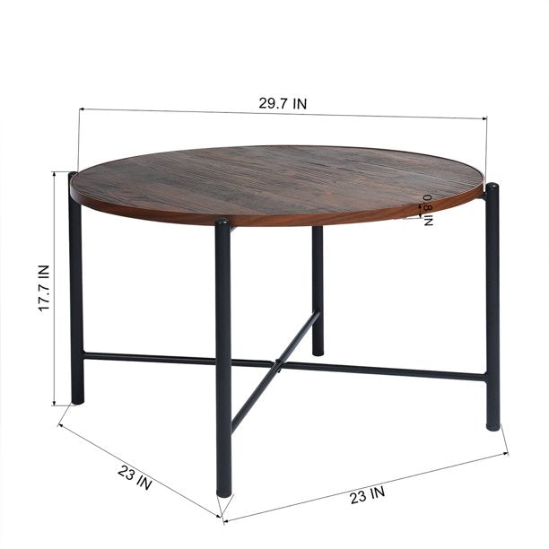 SUGIFT Coffee Table Wood Cocktail Table Tea Desk 29.7 Inch Large Round Coffee Table Solid Metal Frame Table for Living Room