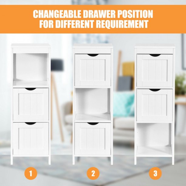 SUGIFT Wooden Floor Cabinet Storage Organizer with Removable Drawers