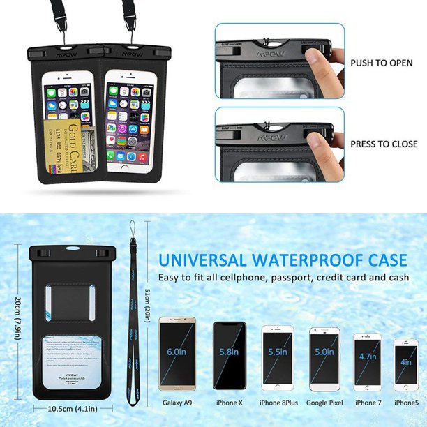 SUGIFT 2PC Waterproof Case with Armband, IPX8 Universal Cell Phone Dry Bag Waterproof, Dustproof, Snowproof Pouch Bag for iPhone X/8/8 Plus/7/7 Plus/6S/6 Plus, Samsung, and other Phones