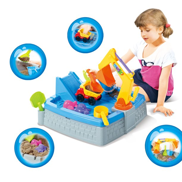 SUGIFT Big Digger Sandbox Including lid and Play Sand Accessories, Blue