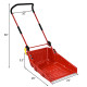 58 in. Steel Handle Plastic Folding Snow Shovel Pusher Scoop in Red with Wheels
