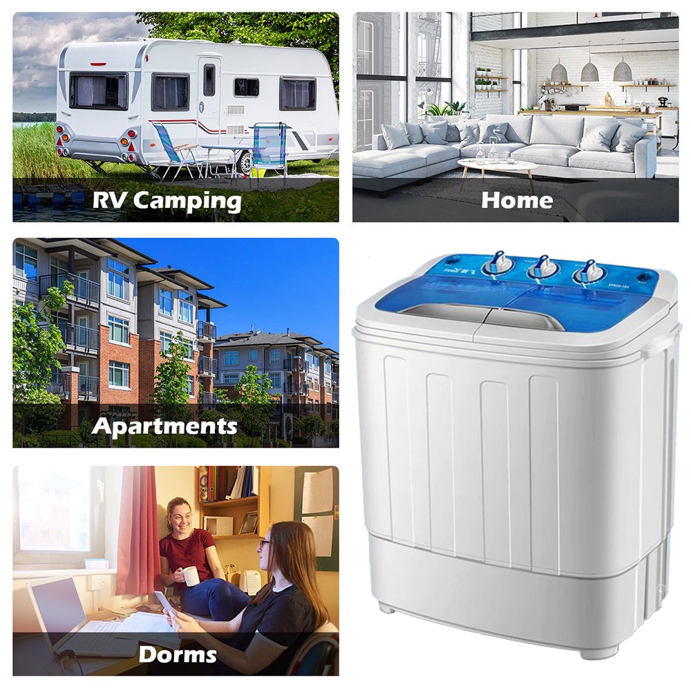 SUGIFT Washing Machine Electric Portable 2 in 1 Twin Tub Mini Laundry Washer and Spin Dryer Combo Washing Machine with Drain Hose for Apartments 13lbs Blue & White