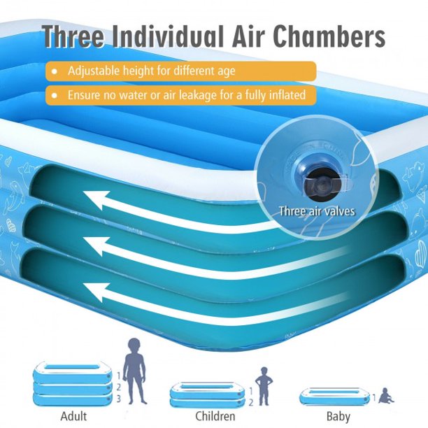 SUGIFT Inflatable Swimming Pool 120 inch Full-Size 3-Height Adjustable