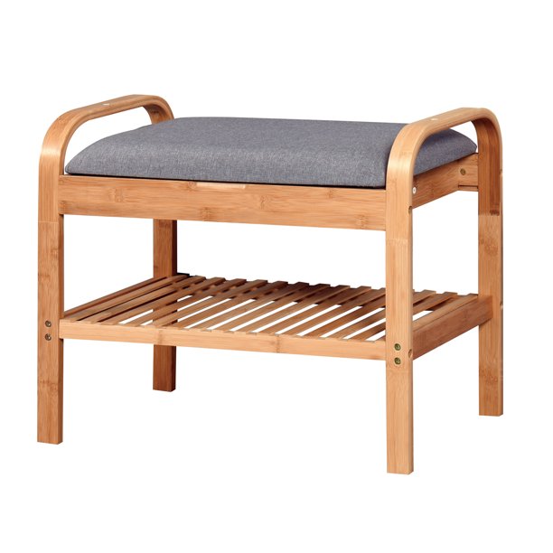 SUGIFT 2-tier Shelves Bench Entryway Storage Shoe Rack With Flip Storage Compartment 23.62 x 13 x 19.88 inch