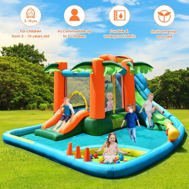 170in7 in1 Inflatable Bounce House Slide House with Two Slides
